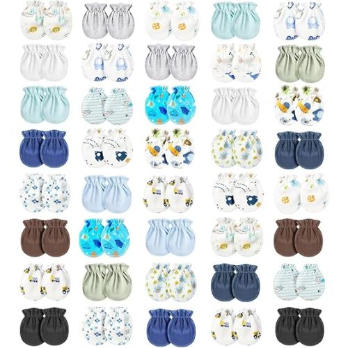 Geyoga Newborn Baby Mittens No Scratch Mittens Soft Elastic Infant Baby Gloves Mittens for 0-6 Months Baby(Fresh Style, 40 Pairs)