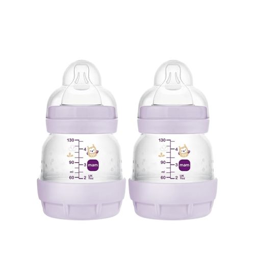 MAM Easy Start Anti-Colic Baby Bottle, Extra Slow Flow, Breastfeeding-Like Silicone Nipple Bottle, Reduces Colic, Gas, & Reflux, Easy-to-Clean, BPA-Free, Vented Baby Bottles for Newborns, 0-3 Months
