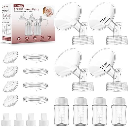 Pump Parts Compatible with Spectra S1/S2/9 Plus Breastpump, 4 Set Replacement Parts for Spectra Include 21mm Flange,Duckbill Valve,Backflow Protector,Tube,Bottle, Not Original Spectra S2 Accessories
