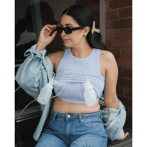 Sublime® Bamboo Hands-Free Pumping Longline Bra Top | French Blue - Kindred Bravely