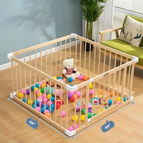 HARPPA Wooden Baby Gate Playpen, Small Play Yard Fence for Toddlers, 45.66" x 45.66" x 24"