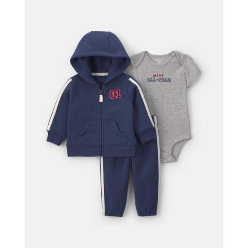 3-6 months Baby Boy 3-Piece 'Mini All-Star' Fleece Long-Sleeve Layering Set - Navy Blue/Grey | Carter's