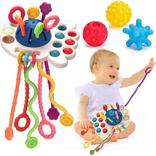 Montessori Pull String Toys for Babies 0-6 6-12 Months Sensory Balls Toddler Travel Infant 9 10 12-18 Month Teethers Developmental for 1 2 Year Old First Easter Birthday Gift