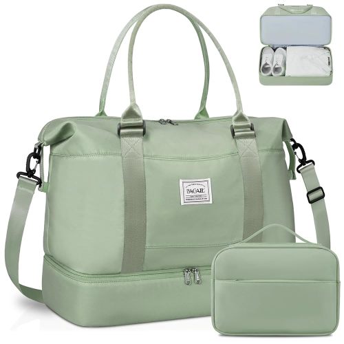 BAGAIL Travel Duffel Bag, Weekender Bags for Women, Overnight Gym Carry On Tote Bag with Wet Pocket, Hospital Mom Bag for Labor and Delivery - Extra Large Set, Olive Green