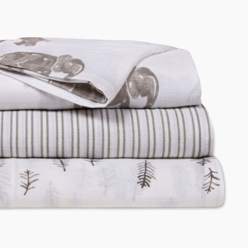 Burt's Bees Baby Organic Cotton Muslin Swaddle Blankets (3 Pack) - Neutral Wandering Elephants