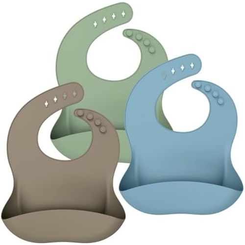 Cuddle Campus Set of 3 Silicone Bibs for Babies & Toddlers,Soft Adjustable Bibs with Pocket Food Catcher for Baby Girl,Boy