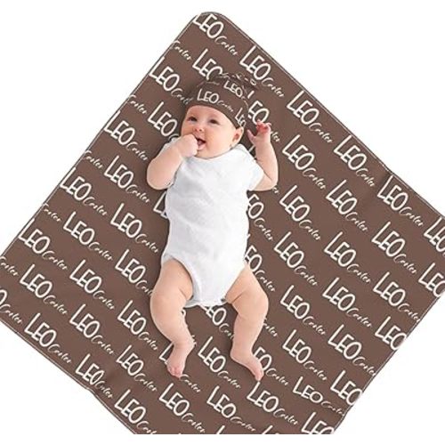 IWEORTHY Personalized Baby Boy Swaddle Blanket with Name – Customized Baby Blanket for Boys, Ideal Birth Announcement Gift, Personalized Baby Gifts for Showers & Newborns