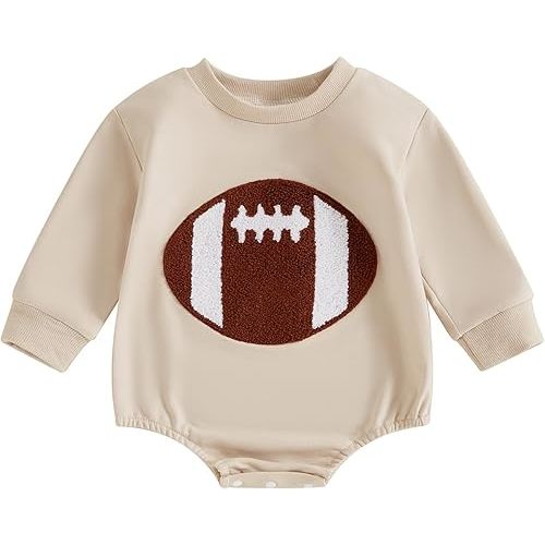Newborn Baby Football Outfit Embroidered Football Sweatshirt Romper Oversized Bodysuit Boys Girls Fall Clothes