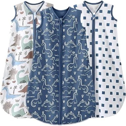 Yoofoss Baby Sleep Sack 0-6 Months Baby Wearable Blanket 100% Cotton 2-Way Zipper TOG 0.5 Toddler Sleeping Sack 3 Pack, Lightweight Sleep Sacks for Babies