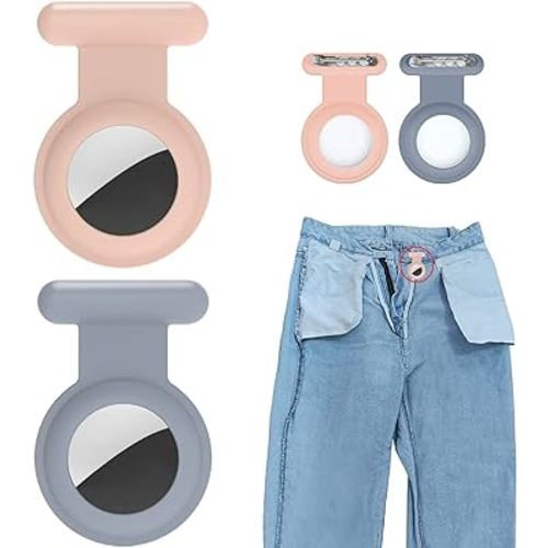 2 Pack Holder Case Compatible for Airtag Tracker, Silicone Hidden GPS Kid Airtag Holder with Invisible Pin, Anti Lost Apple Air Tag Cover for Toddlers, Elderly, Pet, Clothing(Pink and Gray)