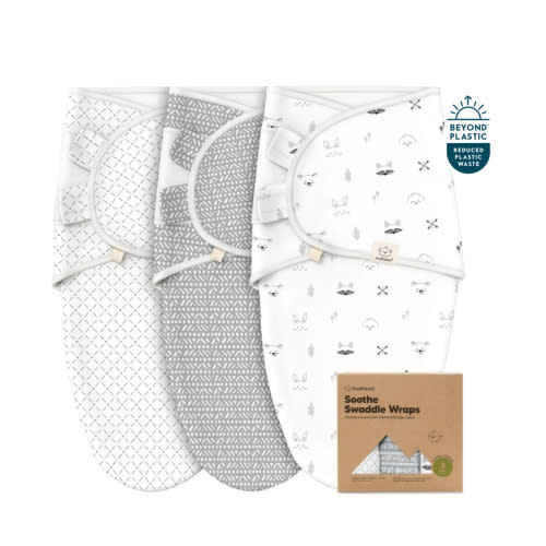 GOTS Certified, 100% Organic Cotton Soothe Swaddle Wraps, Set of 3 -color Nordic
