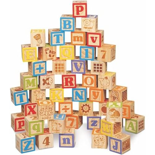 Maxim Deluxe Wooden ABC Blocks. Extra-Large Engraved Baby Alphabet Letters, Counting & Building Block Set