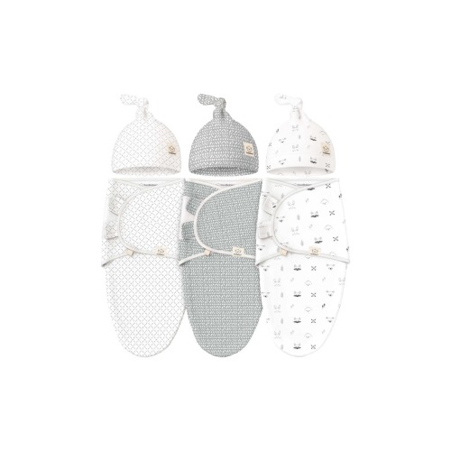 3-Pack Soothe Swaddle Wraps with Knot Hats, Medium