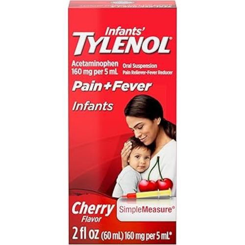 Tylenol Infants Liquid Pain Relief & Fever Medicine, Oral Suspension, Acetaminophen for Sore Throat, Headache & Teething, Pain Reliever & Fever Reducer for Kids; Cherry Flavor, 2 Fl. Oz.; Pack of 1