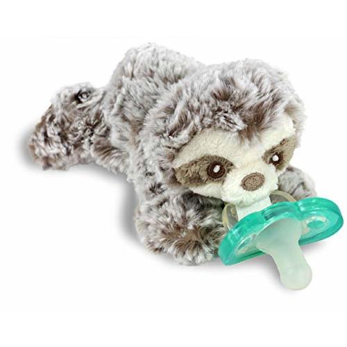 RaZbaby Sloth RaZbuddy Stuffed Animal Pacifier Holder for Newborns & Up, Made in The USA, Detachable Orthodontic JollyPop Pacifier, Medical-Grade 100% BPA-Free Silicone, -0 Months+