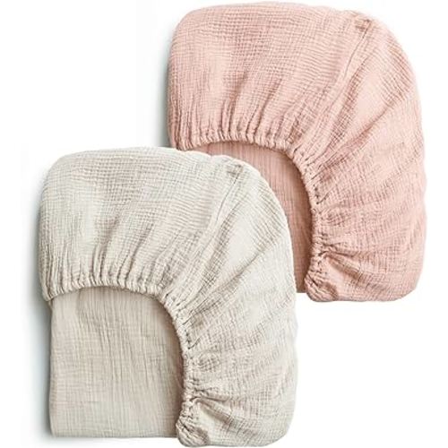 Konssy 2 PCS Muslin Fitted Crib Sheets 100% Cotton Baby Crib Sheets for Standard Crib Mattress (28 X 52 Inches), Soft and Breathable for Boys, Girls(Pink, Summer Wheat)