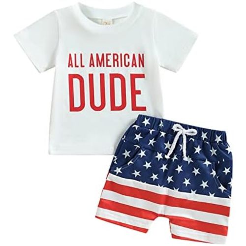All American Dude Baby Outfit 4th of July Toddler Clothes Boy Girl Flag Stripe Star Memorial Day Summer Shorts Set
