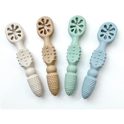 Baby's First Spoon | Self-Feeding Spoon | Toddler Utensil | BPA-Free Silicone 4-Pack (Sandy Beach)