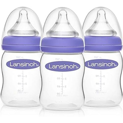 Lansinoh Baby Bottles for Breastfeeding Babies, 5 Ounces, 3 Count, Includes 3 Slow Flow Nipples (Size 2S)