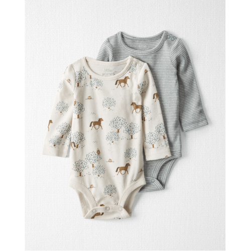 Baby 2-Pack Organic Cotton Rib Bodysuits - Wild Horses & Stripes