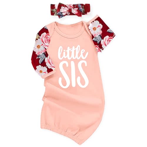 AMAWMW Newborn Baby Girl Little Sister Sleeper Gown Stripe Long Sleeve Nightgown Pajamas Gifts Stuff Essential Outfit