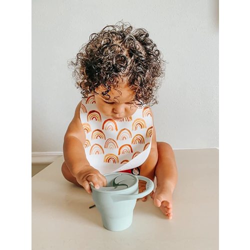 BraveJusticeKidsCo. | Snack Attack Snack Cup | Collapsible Silicone Snack Container | Toddler and Baby Snack Catcher Lid (Desert Sage)