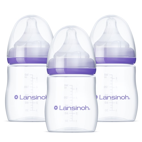 Lansinoh Anti-Colic Baby Bottles for Breastfeeding Babies, 3 ct, 5 fl oz, Slow Flow Nipples, Size S