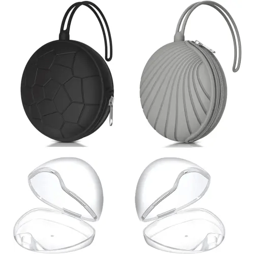 Smlpuame 4 Pack Pacifier Holder Case Set,2 Silicone Portable Pacifier Cover Pouch Bag for Diaper Bags with 2 Transparent Pacifier Box,Mothers Day Gifts for Mom,Easy to Clean(Black & Grey)
