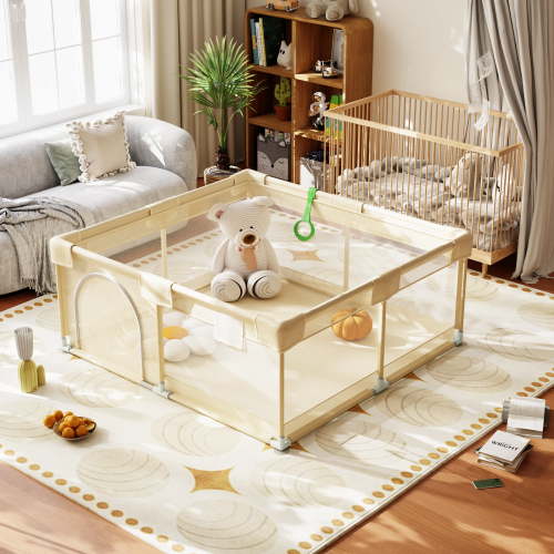 Easy4Home Large Baby Playpen 48"x48" Toddler Play Yards Safety Fence, Beige