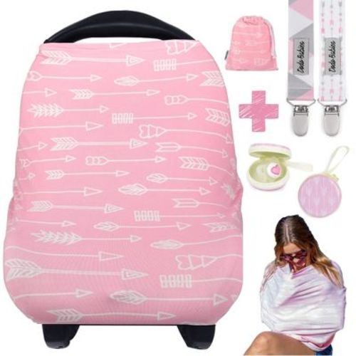 Dodo Babies Nursing Cover Set - Soft, Multipurpose Stretch Scarf For Breastfeeding And Car Seat Cover, Two Universal Pacifier Holders