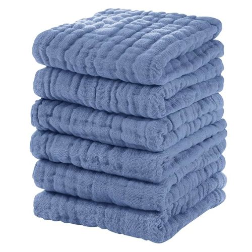 Muslin Burp Cloths Baby 12''X12'', Baby Washcloths 6 Pack, 100% Cotton Baby Wash Cloths Absorbent and Soft for Newborn Infants Kids Boys Girls - Apricot Green Sapphire Blue