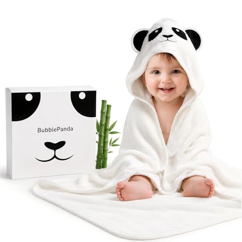 BubblePanda Hooded Baby Towels for Newborn, Rayon Made from Bamboo Baby Bath Towels with Hood for Boys Girls Toddlers Super Soft & Absorbent Newborn Bath Essentials (30 X 30 Inch)