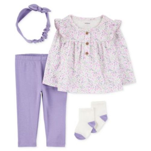 Baby Girls Floral-Print Top, Headwrap, Pants & Socks, 4 Piece Set
