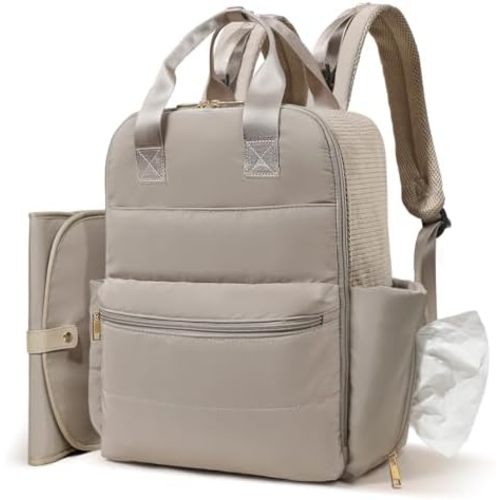 MOMINSIDE Diaper Bag Backpack Large Baby Diaper Bag With 15 Pockets,Patchwork Baby Travel Bag Organizer for Mom,4 Insulated Pockets,Changing Pad, Stroller Straps,Brown