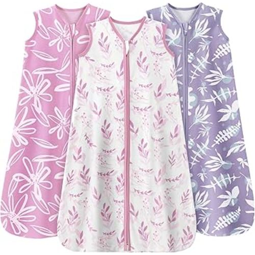 Baby Sleep Sack 6-12 Months 3 Pack 100% Cotton Lightweight 0.5 TOG Wearable Blanket Baby Sleep Bag with 2-Way Zipper for Newborn Infant Purple Leaf