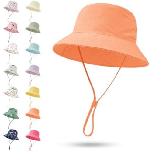 Baby Sun Hat 0-6 Years Toddler Boys Girls Adjustable Bucket Hats Kids Bucket Hats UPF 50+ Wide Brim Beach Swim Pool