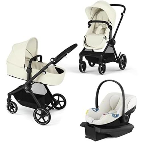 Cybex EOS 5-in-1 Travel System Stroller + Lightweight Aton G Infant Car Seat, Seashell Beige