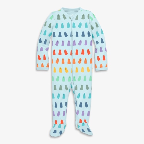 Baby organic zip footie in rainbow ghosts | Primary.com