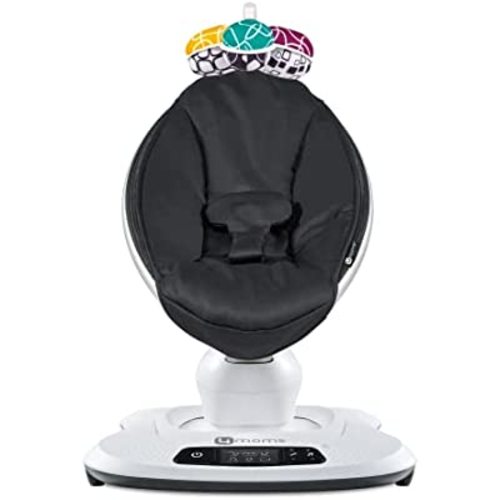 4moms mamaRoo 4 Multi-Motion Baby Swing + Safety Strap Fastener, Bluetooth Baby Swing with 5 Unique Motions, Nylon Fabric, Black