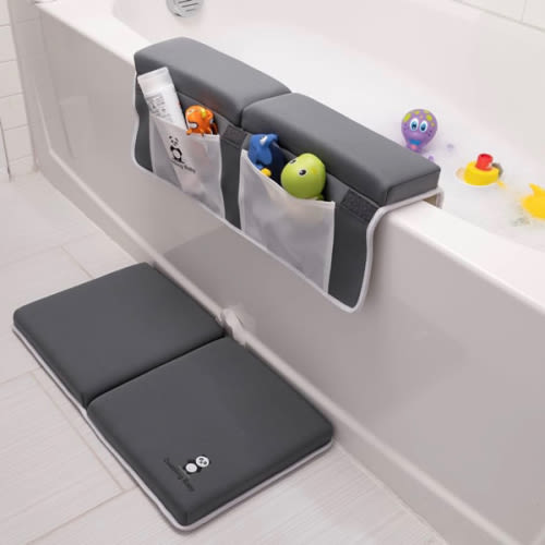 Bath Kneeler and Elbow Rest Pad Set - 2PC Premium Baby Bath Mat Set - Non-Slip Kneeling Pad with Storage Pockets - Machine Washable, Durable Foam Pad Bundle - Gray