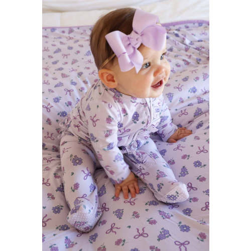 Ribbon & Roses Ruffle Zipper Footie | Purple