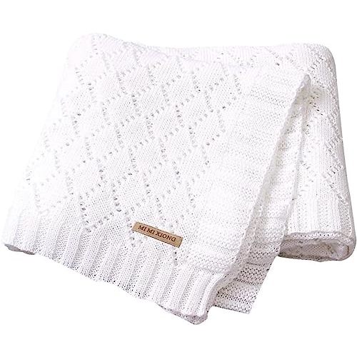 mimixiong Toddler Blankets Knitted Cellular Baby Blankets for Boys and Girls Size 40 x30 Inch White