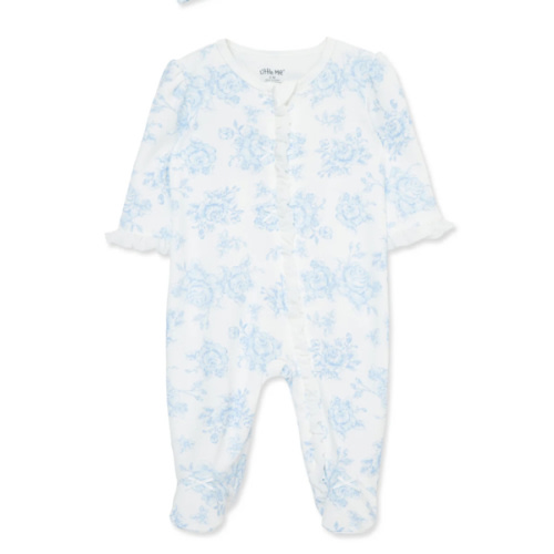 Blue Roses 2-Way-Zip Footed One-Piece And Headband