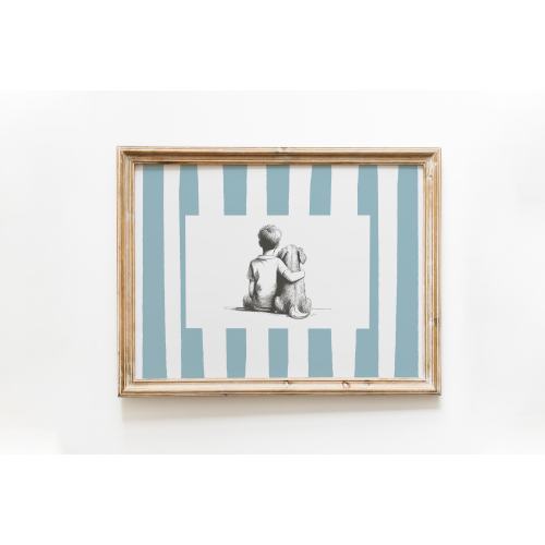 Boy and a Dog Vintage Print | Dog wall art | Dog drawing | Farmhouse wall decor | Countryside wall art | Dog nursery print | Friendship art