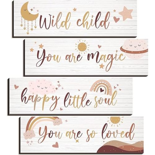 Blulu Boho Rainbow Inspirational Decor Art Wall Hanging Sign Inspiring You Are So Loved Rainbow Wooden Decoration for Bedroom Nursery Dorm(Natural)