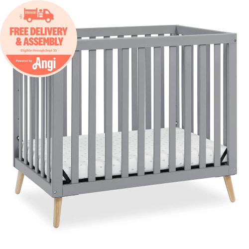 Delta Children Essex Convertible Mini Baby Crib with 2.75-Inch Mattress, Grey w/Natural