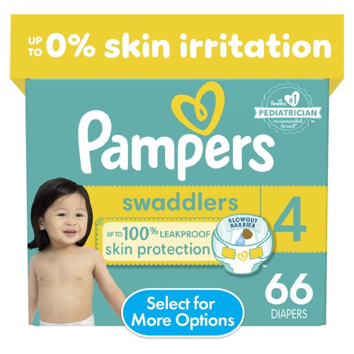 Pampers Swaddlers Size 4 Diapers, 66 Count - Leak Protection, Hypoallergenic, Dermatologist Approved