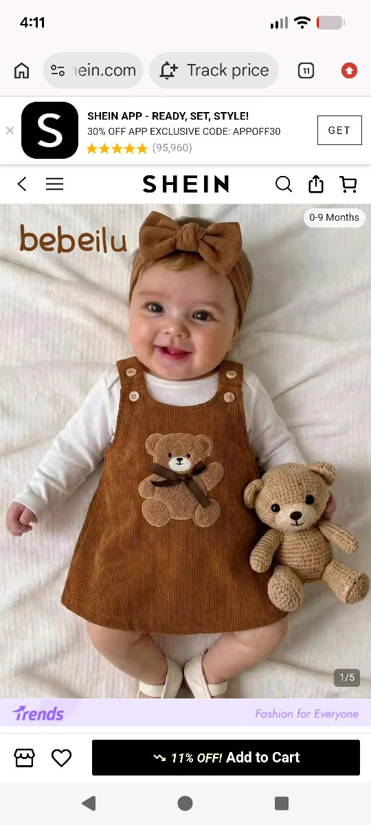 SHEIN Newborn Baby Girl Cute Versatile Casual Cartoon Bear Pattern Dress | SHEIN USA