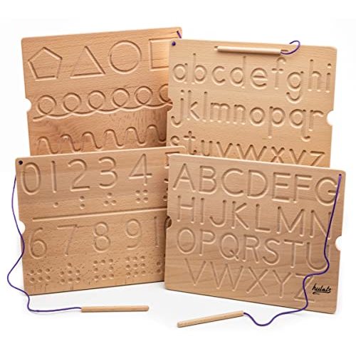 Hulats Learn to Write - Number & Letter Tracing Boards for Kids Ages 3-5 - Wooden Alphabet Learning Montessori 3 Year Old Toddler Writing Tools Beginners - Homeschool Preschool Classroom Must Haves