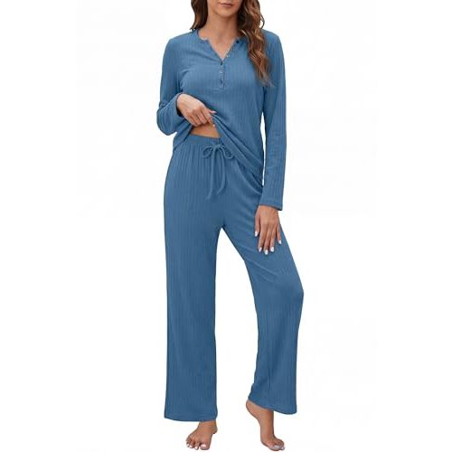 OUGES 100% Cotton Womens Maternity Nursing Pajamas Sets 2 Piece Pregnancy Delivery Postpartum Lounge Pjs with Pockets